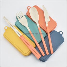 Wheat St Folding Cutlery Set Kids Knife Fork Spoon Chopsticks Portable Dinnerware Kits Flatware For Travelling Cam Rra4616 Drop Delivery 202