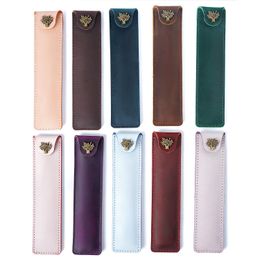 Genuine Leather Pen Pouch Holder Single Pencil Bag Pens Case With Snap Button For Rollerball Fountain Ballpoint Pen