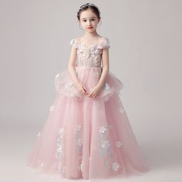 2022 Beautiful Lavendar Flower Girls Dresses 3D Flowers Girls Pageant Gowns for Kids Wedding Party First Holy Communion Dresses Robes de fête