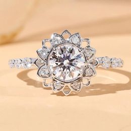 Wedding Rings Luxury Full White Zircon Sunflower Ring 14K Gold Plated Bridal Engagement Jewelry Size 6 7 8 9 10Wedding