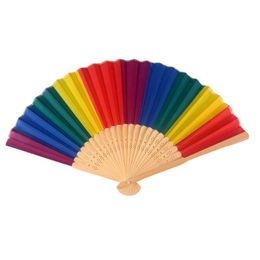 Rainbow Folding Fan Crafts Bamboo Silk Cloth Fan Festival Decoration Stage Performance Dance Fans 38*21CM