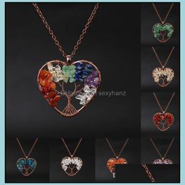 Pendant Necklaces Pendants Jewelry Mti-Color 7 Chakra Tree Of Life Natural Stone Wisdom Fashion Crystal Healing Choker Collar Drop Deliver