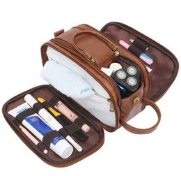 Men Travel Toiletry Bag Shaving Dopp Kit Storage Bag Waterproof Bathroom Toiletries Organiser PU Leather Cosmetic Bags 220421