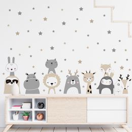 Cartoon Cute Lion Bunny Forest Animals Stars Wall Stickers Bear Deer Decals for Kids Room Baby Nursery Bedroom Murals 220716