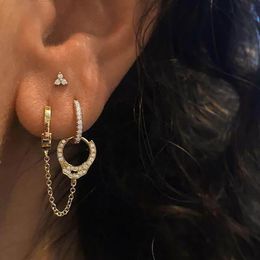 Hoop & Huggie Unique Fashion Jewellery Girlfriend Gift Handcuff Clip On Hoops Gold Plated Long Chain Double Hole Women Charm S925 EarringHoop