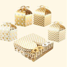 Golden Star Square Box Paper Gift Boxes Party Favor Gold Foil Color Wedding Candy Box Baby Shower Classic Party Supplies MJ0518