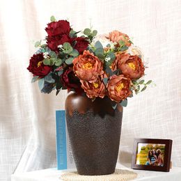 Decorative Flowers & Wreaths Artificial Silk Peony Fake And Green Plants Wedding Pography Props Home Balcony Garden Flower Arrangement Decor