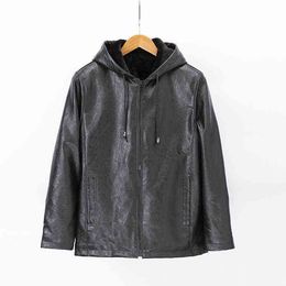 Men Winter Jacket Long Sleeve Hooded Casual Oversized Fleece Jacket PU Leather Boys Clothing et Male 4xl 5xl Windbreaker L220725