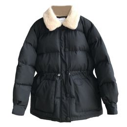 Women Winter Parka Down Jacket Warm Solid Loose Korean Cotton Causal Bread Short Coat Female Drawstring Waist Tops Blouses 201126