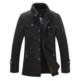 Men's Jackets Drop Brand Winter Men's Wool Jacket Casual Coat Mens Thicken Men Overcoat Black/Gray Plus Size M-XXXLMen's