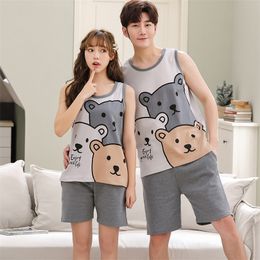 Couple's Pyjama Sets M-4XL Summer Vest Pyjamas Lovely Cartoon Sleepwear Cotton For Women Short Top Pant Leisure Outwear 220329