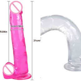 Nxy Dildos Transparent Colour Imitation Penis Crystal Dildo Jelly Large Anal Plug Adult Products 220601