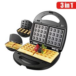 Bread Makers 3 In 1 Electric Waffle Maker Sandwich Machine Walnut Cake Oven Toaster Kitchen Breakfast Donuts Panini Multi-Baker Phil22