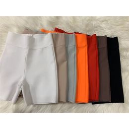 9 Colours Bandage Shorts White Black Grey Bandage Short Pants High Waist Top Quality Rayon Vintage Shorts 220419