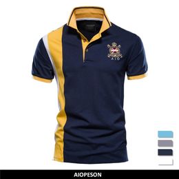 AIOPESON 100% Cotton Badge Embroidery Polo Shirt for Men Shortsleeved Patchwork Mens Polos Quality Summer Brand Men Clothing 220608