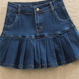 Denim Skirt With Ruffles 6XL 7XL Harajuku Y2K Jeans Skater Woman High Waist Bottom Female Casual Pleated Micro Mini Short Jurken 220701