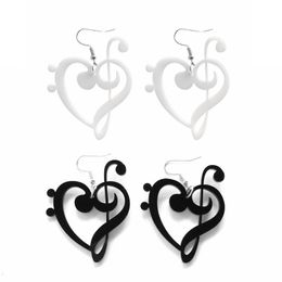 Dangle & Chandelier Simple Classic Black And White Heart Shape Music Notes Acrylic Earrings For Women Creative Fashion Jewellery GiftsDangle