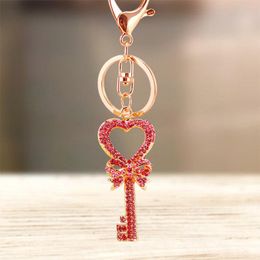 Keychains Cute Rhinestone Crystal Love Heart Butterfly Key Keychain Chain Ring Holder Bag Pendant Accessories KeyringKeychains