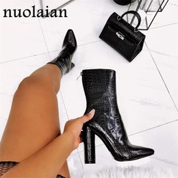 Black Leather Boot Women Faux Fur Boots Woman Patent Leather Winter Boot Womens Ankle Boots High Heel Shoes Snow Shoe Y200915