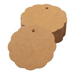 Brown Flower Round Gift Tags Wrap Kraft Paper Rustic Wedding Hang Label Favor Tags with 3.8M Jute Twine for Crafts