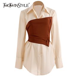 TWOTYLE однотонная рубашка для женщин с воротником с лацканами и длинными рукавами, облегающая рубашка с корсетом и высокой талией, женская осень 220815