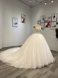 Princess Ball Gown Wedding Dresses Bridal Gowns V Neck Strapless Cap Sleeve Appliques Sequins Floor Length Train Lace Ruffles Plus Size Robe De Mariee Custom Made