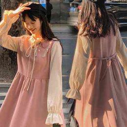 Spring Korean Style Maternity Dress Sweet Ruffles Stand Collar Long Flare Sleeve Pregnant Woman Aline Dress Formal Clothing J220628