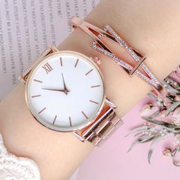 Wristwatches Fashion 2pcs Set Women Bracelet Watches Luxury Buckle Big Dial Rhinestone Watch Ladies Quartz Wrist Reloj Muj