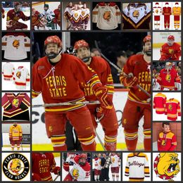 NCAA Custom Ferris State Bulldogs Stitched Hockey Jersey 29 George Harrison 14 Chris Kunitz Rob Collins Taylor Nelson Chad Billins Randy Merrifield Brett Colborne