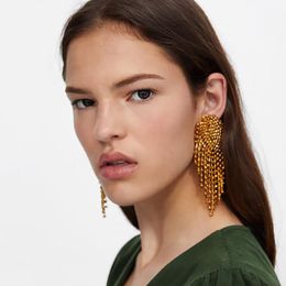 Dangle & Chandelier Wholesale JUJIA Luxury Champagne Fashion Female Crystal Earrings Gold Colour Jewellery Long Big Drop For WomenDangle