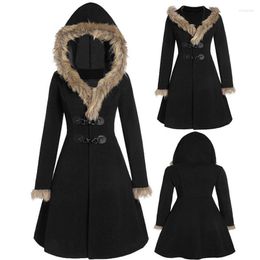 Women's Wool & Blends Hooded Jacket 2022 Winter Fur Cuffs Long Sleeve Alloy Leather Button Slim Double-sided Woollen Mid-length