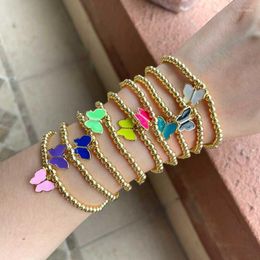 Link Chain 10Pcs Trendy Colourful Enamel Heart Butterfly Lovely Charms Bracelets For Women Gold Beaded Beacelet Girl Gifts