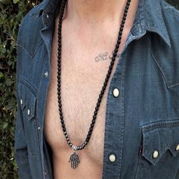 Pendant Necklaces Men 6mm Fashion Neckalce 2022 Vintage Design Hand Shape Beaded Necklace Charm Yoga Jewellery GiftPendant Godl22