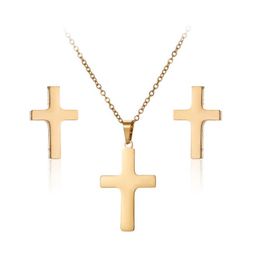 pendant shapes UK - Earrings & Necklace Fashion Cross Shape Pendant And Fine Jewelry Set 316 Stainless Steel Ladies Mini Woman Girl Gift