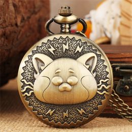 Antique Retro Pocket Watch Engraved Lovely Cat Design Black/Bronze Quartz Watches for Men Women Kid with Necklace Pendant Chain