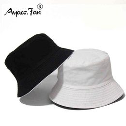 Black Solid Dots Bucket Hat Two Side Wear Unisex Simple Bob Caps Hip Hop Gorros Men Women Panama Cap Beach Fishing Boonie Sunhat Y22030 Kpdc
