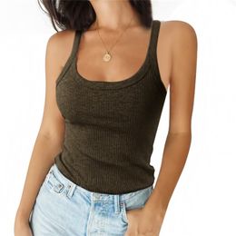 O Hals Sommer Strick Top ärmellose Frauen Sexy Basic T-Shirt weiß schulterfrei gerippt schwarz Tank Top Freizeitkleidung