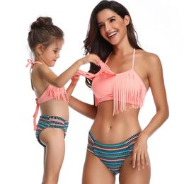 Family Matching Swimwear Mother Daughter Taseel Bikini Bathing Suit Brachwear Swimwear Family Matching Outfits Mom Kids Swimsuit 220531