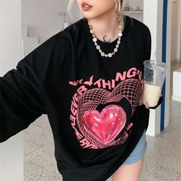 Harajuku Love Print Letter Graphic T-Shirt Fashion Long Sleeve Clothes Autumn Goth Tops Mujer Korean Streetwear 220402