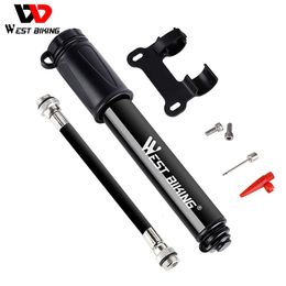 WEST BIKING Hand Mini Bicycle Pump Tire Air Inflator Schrader Presta Ball Needle Hose Accessories Portable Bike Pump 220719