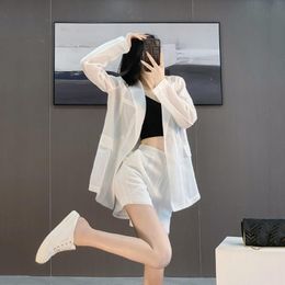 Women's Tracksuits Casual Shorts Suit Summer Thin 2022 Transparent Two-piece White Long Sleeve Fashion Temperament Ladies High Waist Set