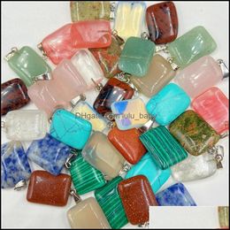 Charms Jewellery Findings Components Natural Stone Rec Opal Quartz Tigers Eye Turquoise Crystal Pendants Clear G Dhway