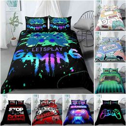 Gaming Duvet Cover Set Gamer Room Decor for Boys Kids Teens Video Games Twin Bedding Gamepad Let's Play Pattern Quilt