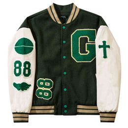 Hip Hop Varsity Jacket Mens Furry Letters Embroidery Colour Block College Jackets Womens Harajuku Fashion Baseball Coats Unisex T220816