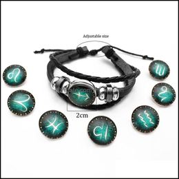 Charm Bracelets Jewellery 12 Constellation Leather Bracelet Adjustable Handmade Braided Rope Bangle For Women Men Je Dhntq