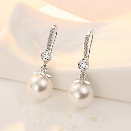 Dangle & Chandelier 10MM 12MM Pearl Earrings For Women Jewelry Exquisite Zircon Hooks Lady Party Accessories 925 Silver Female Bijou