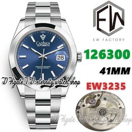 EWF V3 ew126300 Cal.3235 EW3235 Automatic Mens Watch 41MM Blue Dial Stick Markers 904L Stainless Steel Bracelet With Same Serial Warranty Card Super eternity Watches