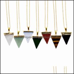 Pendant Necklaces Pendants Jewellery Natural Stone Crystal Healing Gemstone Gold Plated Triangle Jew Dh6Fl