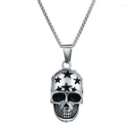 Vintage Punk Skull Pendant Necklace Five-Point Star Silver Necklaces Stainless Steel Cool Hiphop Men's Jewellery 24"chain Chains