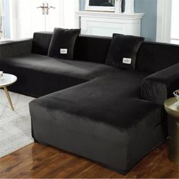 Velvet Plush L Shaped Sofa Cover For Living Room Elastic Furniture Couch Slipcover Chaise Longue Corner Stretch S130 220615